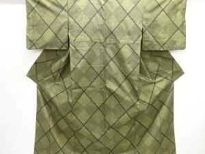 斜め格子模様織出し十日町紬着物